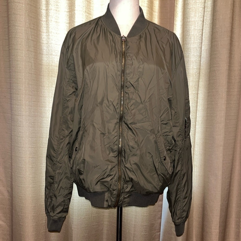 H & M Classic Bomber Utility Olive Green Zip-Up Jacket Mens Large